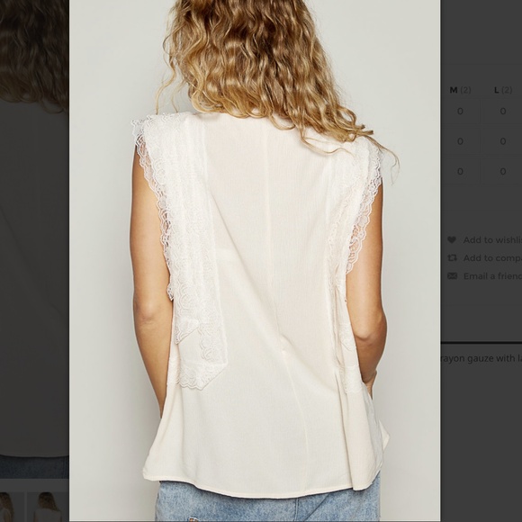 POL “ Madison” POL Sleeveless Rayon & Gauze Top with Lace Detail 35 - Picture 3 of 4